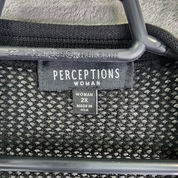 Woman Black Perceptions Mesh Open Front Cardigan Short Sleeve Size 2X - Picture 3 of 8